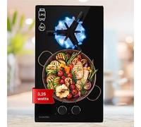 Klarstein Trifecta Encimera de gas, placa empotrada, quemador triangular, gas natural, propano, válvula de seguridad, autoapagado, fundición, vitrocerámica de 6 mm, 2 llamas, 30 cm, negro