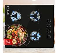 Klarstein Trifecta - placa de cocina de gas natural, propano, encastrable, quemador triangular, vélcula de seguridad, autoapagado, hierro fundido, vitrocerámica de 6 mm Ø, 4 llamas, 60 cm, negro