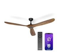 KLARSTEIN Ventilador de Techo Silencioso, 178 cm, Ventilador Techo sin Luz, 6 Velocidades, Control Inteligente por Voz y App, Función Verano/Invierno, Ideal para Habitaciones hasta 35 m² - Nogal