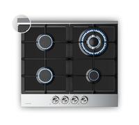 Klarstein Verosteel Placa de Gas 60cm - 4 Quemadores, 8000W, Cristal & Acero Inoxidable, Encendido Eléctrico, GLP/Gas Natural, Seguridad, Encimera Cocina, Kit Incluido, Acero inoxidable