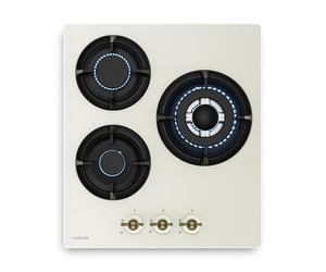 Klarstein Victoria Placa de Gas 45cm, 3 Quemadores 6050W, Vidrio, GLP/Gas Natural, Encendido Eléctrico, Protección Fallos, Encimera Gas Vintage, Kit Conversión Incluido, Crema