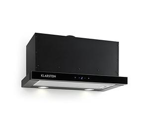 Klarstein Vinea - Campana extractora 60 cm cocina bajo mueble extraible, Vidrio de seguridad, 610 m³/h máx. extracción humo, Iluminación, Filtro de grasa, Clase Energética A, Negro