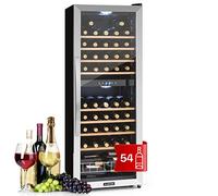 KLARSTEIN Vinoteca 54 Botellas, Nevera Vinos de Dos Zonas Refrigeración, Nevera Expositora Vino y Cerveza, Vinoteca Interior y Exterior con Puerta de Cristal,con Protección UV, 5-18°C