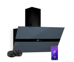 Klarstein Wifusion Campana Extractora - 60Cm, 680 M³/H, Control Wi-Fi, Táctil, LED 6000-6500K Energía, Motor 110W, Filtro Carbón, Gris Azulado/Negro, Extractor Cocina