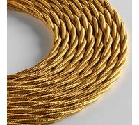 Klartext - Cable textil trenzado luminoso para iluminación, 3 x 0,75 mm, dorado, 3 m. Atención: cable tierra incluido. Máxima seguridad a prueba de golpes.