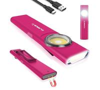 klarus Linterna pequeña recargable E5, luz de trabajo COB, 600 lúmenes, mini linterna plana con base magnética y clip de hebilla. Adecuado para mantenimiento, camping, senderismo, emergencia, etc