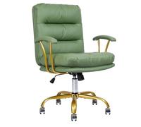 KLASIKA Ergonomic Office Desk Chair with Wheels and Arms, Faux Leather Computer Chair for Home Bedroom Office, Green Chair Gold Caster Capacity up to 300lb Y