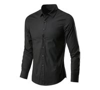 Klassisches Langarm-Nicht-Business-Formalhemd Slim Fit Arbeits-Weißbluse Lässiger Eleganter Stil, negro, M