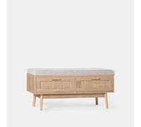 KLAST Banco en Madera y Ratán Natural con Cojín Tahiti, Incluye Dos Cajones y Aporta un Toque Natural y Confort a Cualquier Espacio.