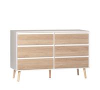 KLAST Cómoda de 6 cajones en Madera Color Blanco y Natural
