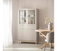 KLAST Escaparate lacado Elian, MDF gris perla, 2 puertas de cristal, almacenamiento discreto, estilo moderno, dimensiones 170 x 95 Cm.