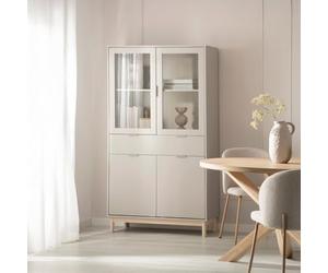 KLAST Escaparate lacado Elian, MDF gris perla, 2 puertas de cristal, almacenamiento discreto, estilo moderno, dimensiones 170 x 95 Cm.
