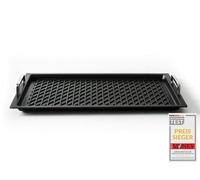 "Klaus grillt" Gastronorm - Plancha GN 1/1 con BBQ - Parrilla de AMT Gastroguss, 53 x 33 cm, 2 cm de profundidad, con asas de acero inoxidable, no inducción, AMZN-KG-25333-G-BBQ