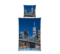 Klaus Herding GmbH One World Trade Center Brooklyn Bridge Skyline - Juego de Cama Ropa Cama (135 x 200 cm, funda de almohada de 80 x 80 cm, 100% microfibra)