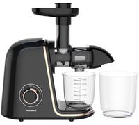 Klausberg Exprimidor lento negro con acentos de oro rosa, prensa fría, plástico sin BPA y acero inoxidable, 700 ml, 150W