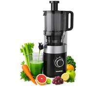 Klausberg Exprimidor lento Negro/Plata, Tecnología de Prensa Fría, Exprimidor Vertical Silencioso con Amplia Abertura de Relleno, Libre de BPA Plástico y Filtro de Acero inoxidable, 180W