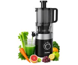 Klausberg Exprimidor lento Negro/Plata, Tecnología de Prensa Fría, Exprimidor Vertical Silencioso con Amplia Abertura de Relleno, Libre de BPA Plástico y Filtro de Acero inoxidable, 180W