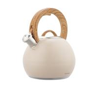 Klausberg Hervidor de agua de acero inoxidable de 3 litros con silbato, mango suave al tacto, inducción y fondo de cápsula (beige)