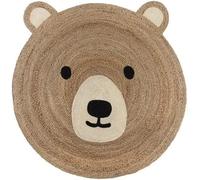 KLAVATE Alfombra trenzada a mano para sala de estar, cocina, alfombra decorativa de yute para casa de campo, alfombras modernas con patrón de oso de peluche, alfombras redondas trenzadas para