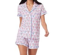 Kldemgez Womens Y2k Pajamas Set 2 Piece Button Down Monkey Shorts Set, Button Down Cute Monkey Graphics Matching Pjs Sets (Pink Orchid Monkey,L)