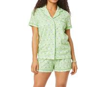 Kldemgez Womens Y2k Pajamas Set 2 Piece Button Down Monkey Shorts Set, Button Down Cute Monkey Graphics Matching Pjs Sets (Green Bunny,L)