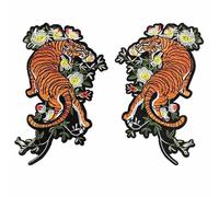 KLDGQ 2PCS/Set 13 * 19CM Embroidery Patches Tiger Embroidery Patches for Clothing Iron On Applique Patches Badge for Clothes Jackets Jeans