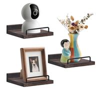 Kldgris Estanteria Pared de Madera, Juego de 3 Estantes de Pared, 15 cm Estantes Colgantes con Hierro Forjado, Decoración de Estanteria Pequeña, Sala de Estar, Oficina en Casa, Baño, Cocina (Marrón)