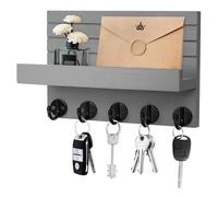 Kldgris Llavero de Madera para Pared, Portallaves de Madera, Ganchos para Llaves Montados en la Pared, Organizador Llaves con 5 Ganchos para Llaves, para Llaves, Cartas, Periódicos (Gris)