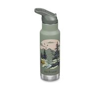 Klean Kanteen Botella de agua clásica aislada para niños de 12 onzas con tapa deportiva con cierre abatible, tapa 100% a prueba de fugas, sin BPA, material de acero inoxidable, paisaje de montaña