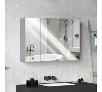 kleankin 35" x 24" Botiquín de Pared con Puertas espejadas Gris | Armario de baño con espejo, estantes ajustables
