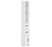 kleankin Armario Alto de Baño, 3 Puertas 15x17x120 cm Blanco | Columna de Baño, 3 Estantes Abiertos, Sistema Antivuelco, Estilo Moderno