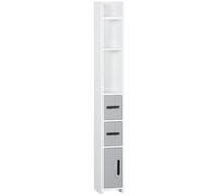 kleankin Columna Baño con 3 Puertas y 3 Estantes Mueble Auxiliar Alto de Estilo Moderno 15x17x120cm Blanco y Gris Aosom España