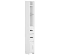 kleankin Armario Alto de Baño Columna de Baño con 3 Puertas 3 Estantes Abiertos y Sistema Antivuelco Armario de Baño Estilo Moderno 15x17x120 cm Blanco