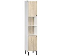 kleankin Armario Alto de Baño con 2 Puertas 31,5x30x169 cm Blanco y Roble