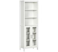 kleankin Armario Alto de Baño con 2 Puertas de Vidrio 53x30x162 cm Blanco