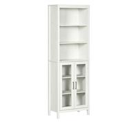 kleankin Columna de Baño Armario para baño con 2 Puertas de Vidrio y 3 Estantes Mueble Auxiliar de Estilo Moderno 53x30x162 cm Blanco Aosom España