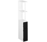 kleankin Armario Alto de Baño con 2 Puertas y 2 Estantes Abiertos Columna Auxiliar de Baño para Salón Aseo Dormitorio Estilo Moderno 15,2x29,8x118 cm Blanco y Negro