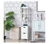kleankin Armario Alto de Baño Multiusos Mueble Columna con 3 Estantes Abiertos y 2 Cajones de Almacenaje Diseño Antivuelco 30x30x144 cm Blanco