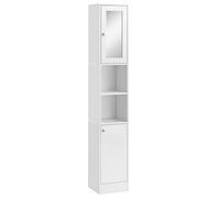 kleankin Armario Alto para Baño con Espejo y Estantes Mueble Columna de Madera con 2 Puertas y Baldas Ajustables 30x28x180 cm Blanco Aosom España