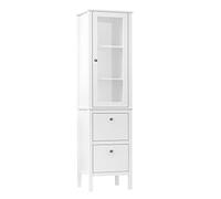 kleankin Armario Alto para Baño Mueble Columna de Baño con 1 Puerta de Cristal Estantes Ajustables y 2 Cajones Multiusos para Salón Cocina 43x35x160 cm Blanco