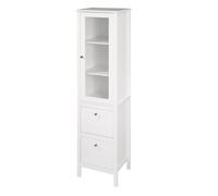 kleankin Armario Alto para Baño Mueble Columna de Baño con 1 Puerta de Cristal Estantes Ajustables y 2 Cajones Multiusos para Salón Cocina 43x35x160 cm Blanco