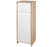 kleankin Armario Auxiliar de Baño 1 Cajón 32,6x30x90 cm Blanco y Natural | 1 Puerta, Mueble Auxiliar de Baño, para Salón Aseo Dormitorio, Estilo Moderno, Antivuelco