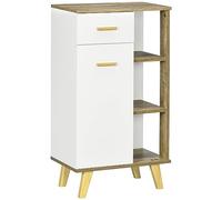 kleankin Armario Auxiliar de Baño Armario Multiusos con 1 Cajón 1 Puerta y 3 Estantes Laterales para Ducha Aseo Dormitorio 50x30x89 cm Blanco y Natural