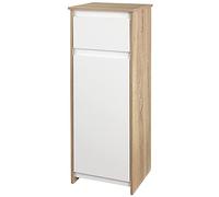 kleankin Armario Auxiliar de Baño con 1 Cajón y 1 Puerta Mueble Auxiliar de Baño para Salón Aseo Dormitorio Estilo Moderno Antivuelco 32,6x30x90 cm Blanco y Natural