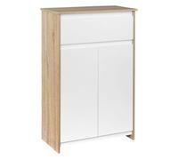 kleankin Armario Auxiliar de Baño con 1 Cajón y 2 Puertas Mueble Auxiliar de Baño para Salón Aseo Dormitorio Estilo Moderno Antivuelco 60x30x90 cm Blanco y Natural