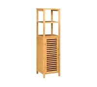 kleankin Armario Auxiliar de Baño de Bambú Estantería de Baño con 2 Estantes Abiertos y Puerta de Rejilla 32,9x29,9x120cm Natural Aosom España