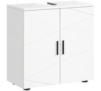 kleankin Armario Bajo Fregadero, Mueble de Baño, Armario para Lavabo con Puertas Dobles y Estante, 10W x 20Dcm Corte en U, Blanco