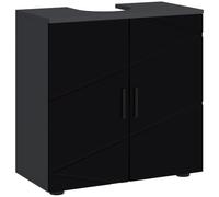kleankin Armario bajo Lavabo 2 Puertas Madera 60x30x60 cm Negro | Armario bajo lavabo de baño, estante ajustable, para lavabos con/sin columna.