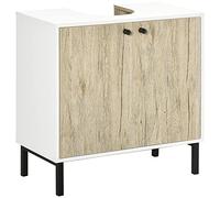 kleankin Armario Bajo Lavabo con 2 Puertas y Estante Interno en Aglomerado y Acero, 60x30x60 cm, Blanco y Roble