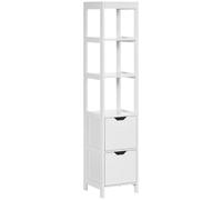 Kleankin Armario Baño Alto Diseño Antivuelco 3 Estantes y 2 Cajones 30x30x144 cm Blanco Aosom España